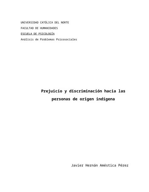 Doc An Lisis De Problema Psicosocial Javier Am Stica Prejuicio Y