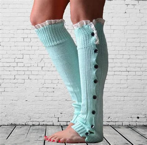 2016 Newest Women Girls Leg Warmers Button Down Boot Cuffs Lace Trim