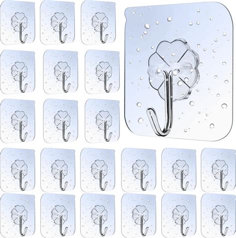 Lamondre 30 Pcs Self Adhesive Hooks Transparent Wall Hooks Waterproof