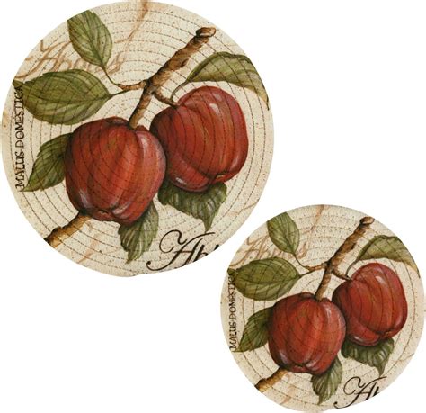 Amazon Kigai Apple Round Cotton Trivets Pot Holders Hot Pads Pure Cotton Stylish Coasters