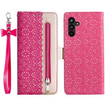 Samsung Galaxy S Fe Lace Pattern Wallet Case Hot Pink