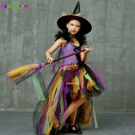 Fantasia De Bruxa Para Criança - Vestido de bruxa infantil, fantasia de tule para crianças, com chapéu ...