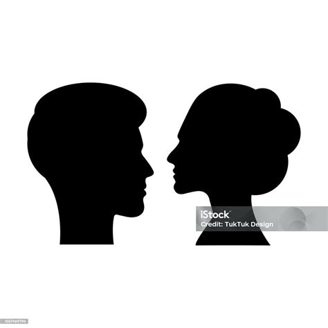 Man And Woman Face Profile Silhouette Vector Icon In A Glyph Pictogram Stock Illustration