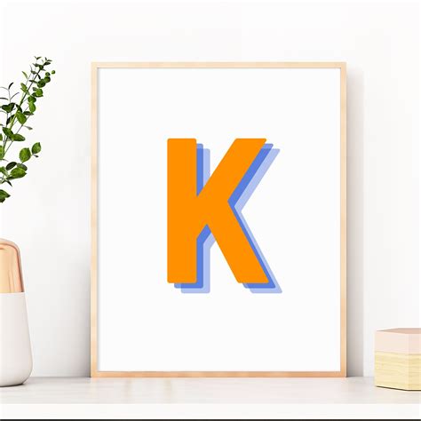 Retro 3d Letter K Print Monogram Letter Print Orange and - Etsy