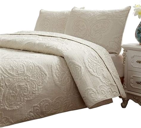 Amazon Brandream Beige Quilted Comforter Set Queen Size Bed Quilt