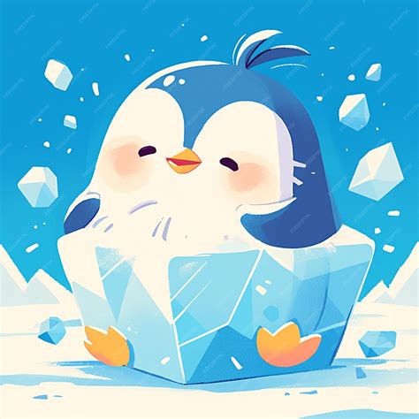 Premium Vector | A penguin sliding on ice cartoon style