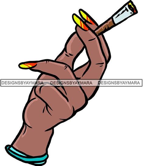 Long Nails Female Hand Holding Blunt Cigarette Joint Logo Cigar Organic