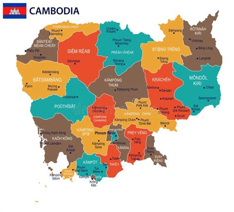 Camboya Ejemplo Detallado Del Vector Del Mapa Y De La Bandera Stock