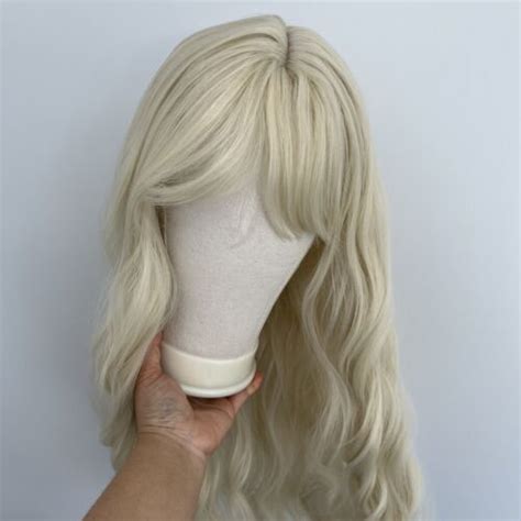 Long Wavy Platinum Blonde Dress Up Wig With Bangs Heat Resistant