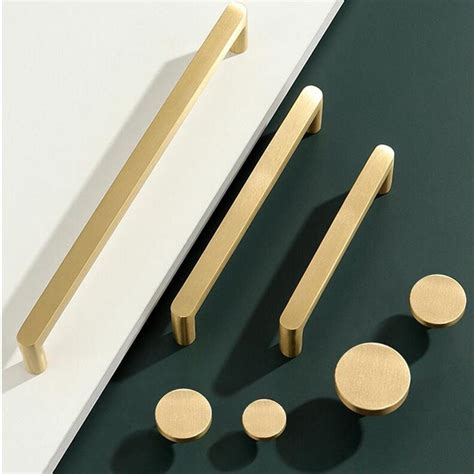 Modern Brushed Brass Cabinet Drawer Knobs And Handles Gold Etsy