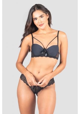 Conjunto Lingerie Cintia Bojo E Renda Azul Marinho Ref P