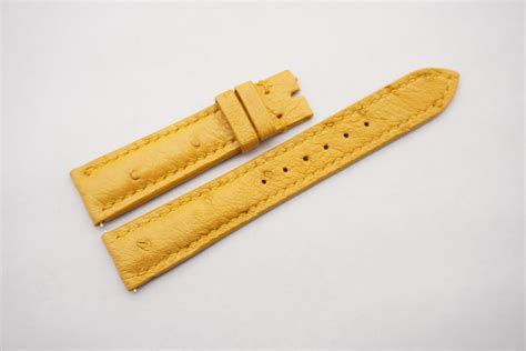 Mm Mm Yellow Genuine Ostrich Quill Skin Leather Watch Strap With