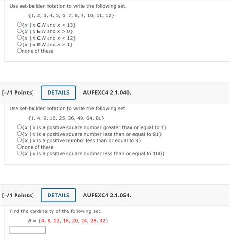 Solved Use Set Builder Notation To Write The Following Set Chegg