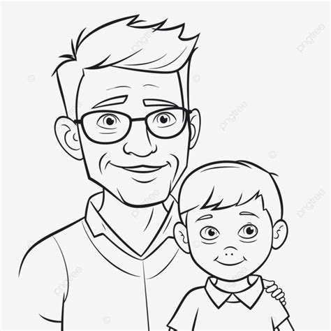 Daddy And Son Coloring Pages Simple Dad With Son Outline Sketch Drawing