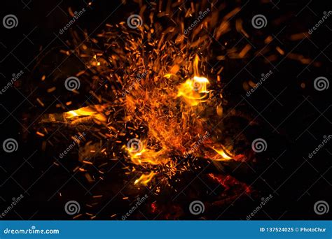 Beautiful Bonfire With Sparks Flying Upwards View From Above Stock