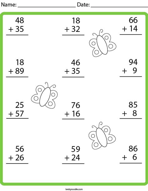 Adding Two Digit Numbers With Regrouping Worksheets