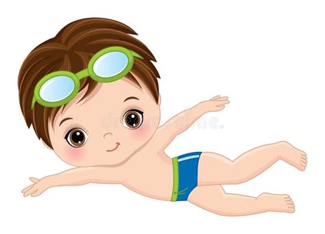 Vector Cute Little Boy Learning To Swim Stock Vector - Illustration of ...