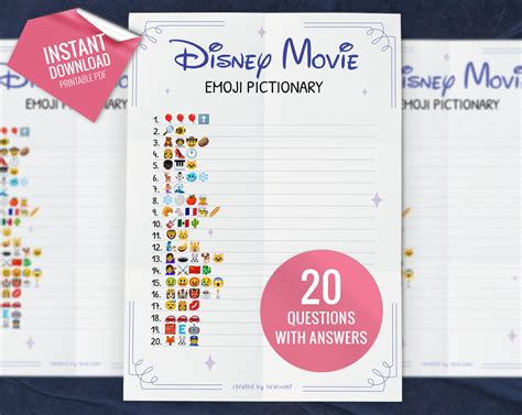 Disney Movies Emoji Pictionary, Printable Party Games, Fun Family ...