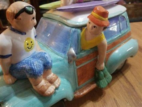 Vintage 1997 Beach Sun Surf Boards Bums Woody Wagon Cookie Jar Lotus