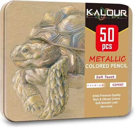 KALOUR 50 Piece Metallic Colored Pencils for Adult Coloring,Soft Core