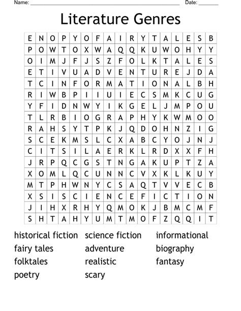 Literary Genre Word Search Printable Word Search Maker