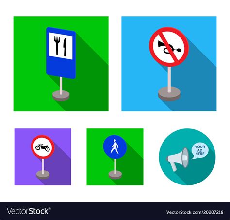 Different Types Of Road Signs Flat Icons In Set Vector Image