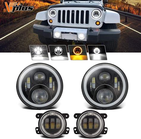 Amazon Partsam 7 Inch LED Headlights W White DRL Halo Ring Turn