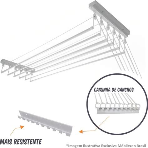 Varal Individual De Teto 120cm X 06 Varetas Em Alumínio Branco