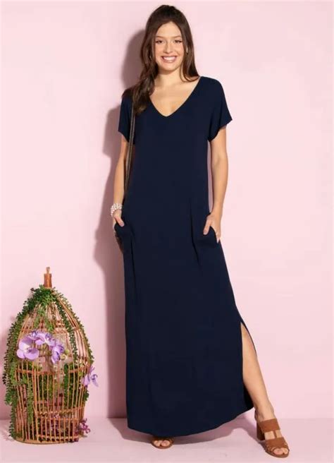 Vestido Longo Soltinho Fenda Azul Quintess