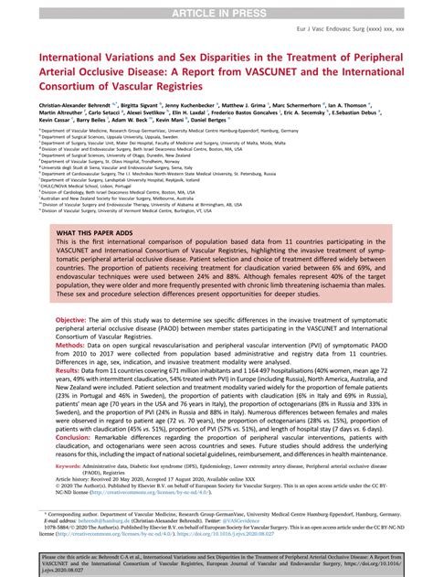 Pdf International Variations And Sex Disparities In The Treatment Of