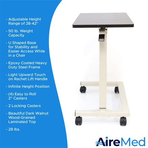 Adjustable XL Overbed Bedside Table With Wheels - AireMed