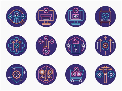 automation technology icon set flat icons