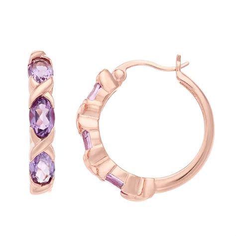 Gemminded 18 Rose Gold Over Silver Amethyst Hoop Earrings