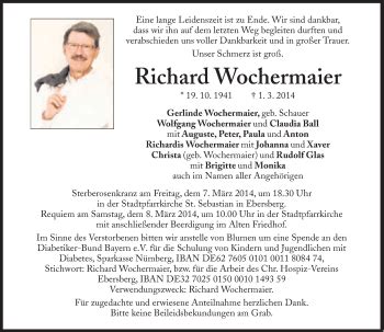 Traueranzeigen Von Richard Wochermaier SZ Gedenken De