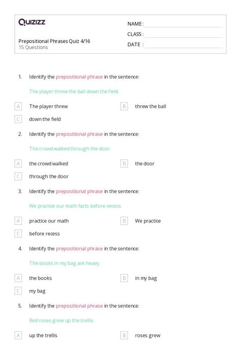 Prepositional Phrases Worksheets For Nd Year On Quizizz Free