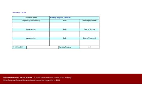 Excel Template Asset Movement Request Form Excel Template Xls Flevy