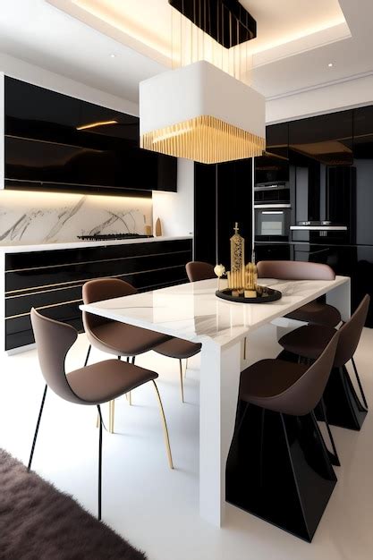 Premium AI Image | Modern luxury black dining table with white tabletop ...