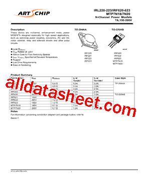 IRF620 Datasheet(PDF) - ARTSCHIP ELECTRONICS CO.,LMITED.