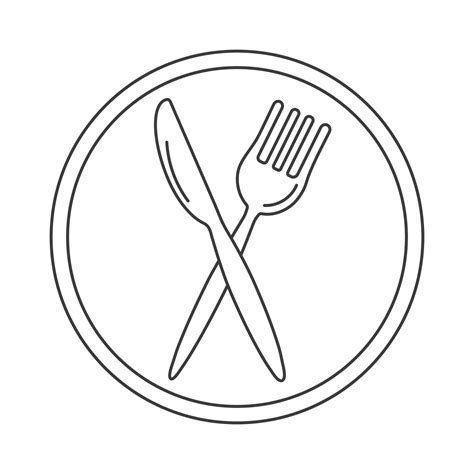 Plate Fork And Knife Icon Set Line Of Cutlery For The Restaurant