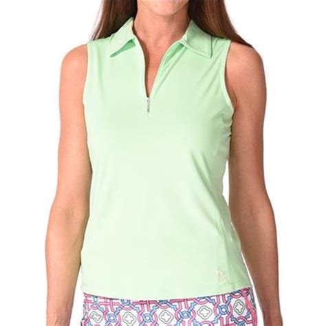 Golftini Sportswear Women S Light Green Sleeveless Zip Tech Polo