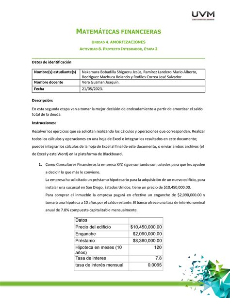 ACT8 JSRC Tarea MATEMTICAS FINANCIERAS UNIDAD 4 AMORTIZACIONES