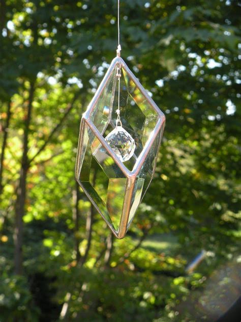 D Beveled Glass Suncatcher Hanging With Crystal Ball Prism Etsy