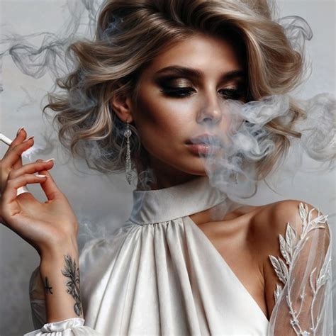 Premium Photo A Woman With Blonde Hair Smoking A Cigarette