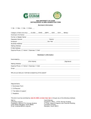 Fillable Online 2022 Distinguished Alumni Nomination Form Fax