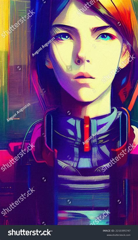 Cyberpunk Girl Portrait Digital Painting Art Stock Illustration ...