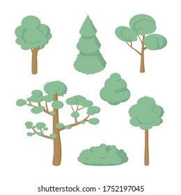 Cartoon Bush Tree Set Vector Trees Stock Vector Royalty Free