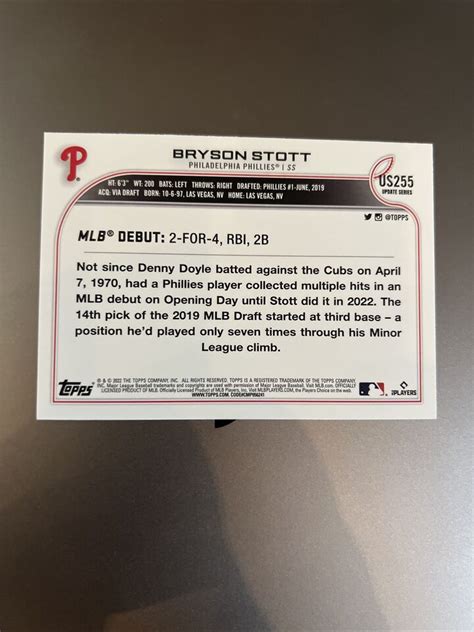 Bryson Stott Topps Update Rookie Debut Rc Card Phillies Us Pwe