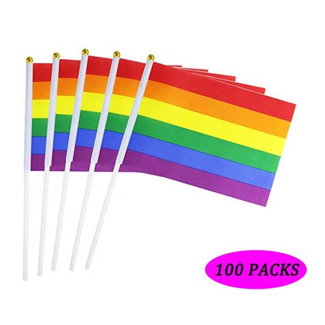 Packs Gay Pride Rainbow Flags Mini Hand Held Lgbt Stick Flags Pride