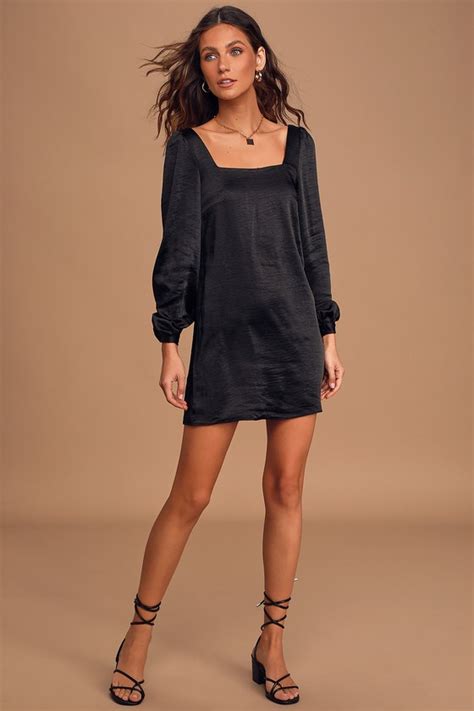 Classy Black Dress Long Sleeve Mini Dress Shift Dress Lbd Lulus