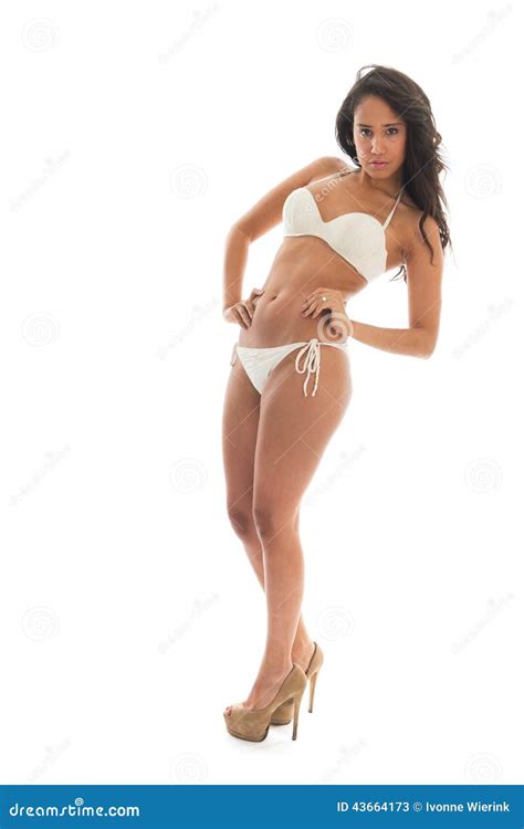 Black Woman In White Bikini Stock Image Image Of Joyful Cool 43664173